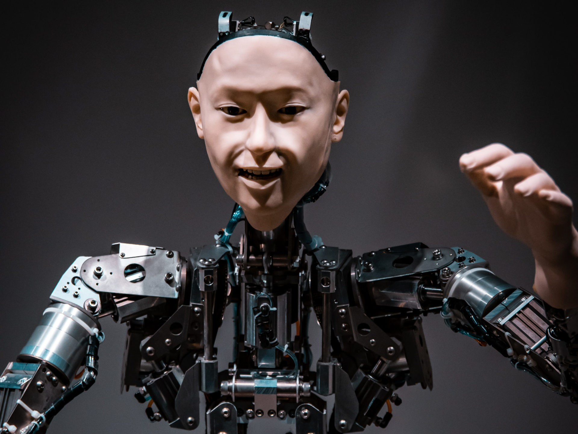 A human-like robot with realistic looking face and hands