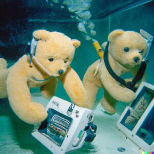 dall-e generated image of teddy bears underwater